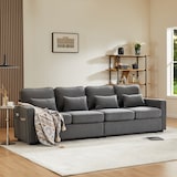 thumbnail of Merax 4-Sitzer-Sofa aus Leinenstoff, mit Armlehnentaschen und 4 Kissen, Sofa im einfachen Stil, geeignet für Wohnzimmer, Wohnung und Büro, Dunkelgrau