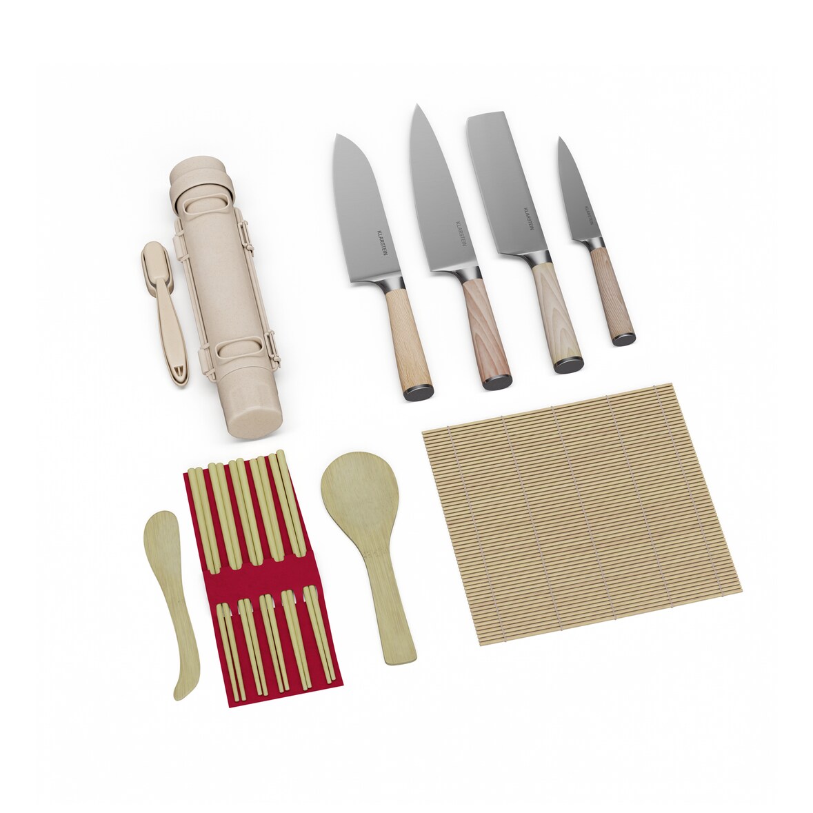 Shibui Sushi-Messer-Set | 15-teilig | 4 Messer mit praktischem Zubehör Beige