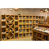 thumbnail of LES ARTISANS DU BOIS Présentoir à vin Œnologue Casiers et Croisillons en bois teinté verni chêne foncé  L130x P40 x H200 cm
