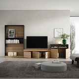 thumbnail of Wohnzimmer-TV-Schrank, Wohnwand-System, 360x186x35cm, Für TV-Geräte bis 65“, Elektrokamin, Moderner Stil, Eiche und Schwarz - 109_3