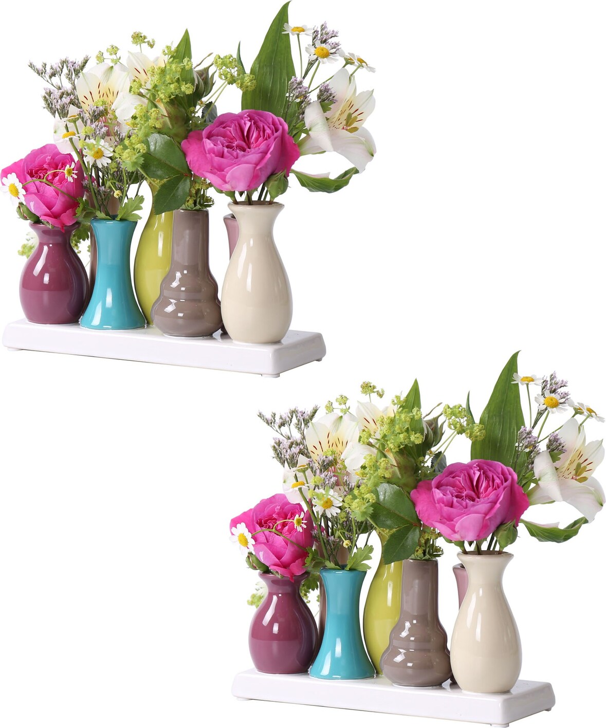 Jinfa 2er Set Keramikvasen â€“ Bunte Mini-Vasen je 7 Stück (19Ã—7Ã—11 cm) â€“ Handgefertigte Tischdeko & Wohnzimmerdeko â€“ Skandinavische Geschenkid