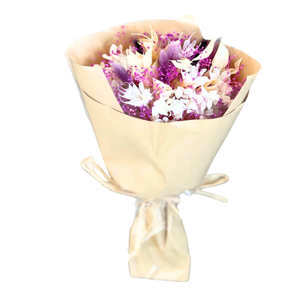 LAYBA Bouquet di Fiori Secchi Viola & Accenti Dorati - Composizione Elegante con Gypsophila, Nigella & Ortensia | Decorazione & Idea Regalo