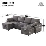 thumbnail of Schlafsofa U-Form mit Stauraum, Getränkehaltern und Kissen – Umwandelbares Sofa 272x131x86 – Modernes Design in Grau