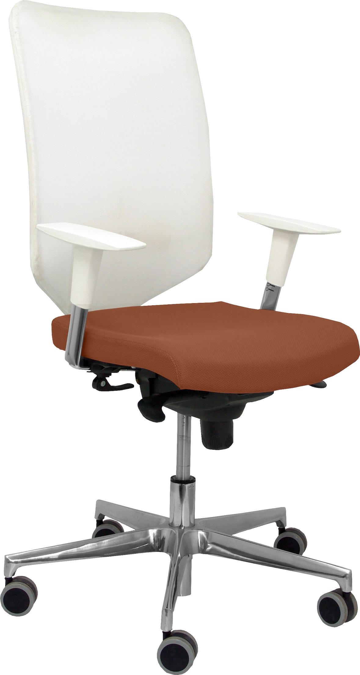Ossa blanca Silla  y  Respaldo de malla en color blanco y asiento tapizado en tejido BALI color marrón
