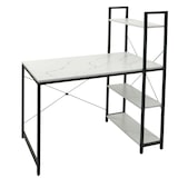 thumbnail of Schreibtisch mit Regal HWC-K81, Laptoptisch Bürotisch Arbeitstisch, 100x60cm Metall MDF ~ Marmor-Optik weiß