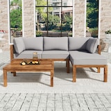 thumbnail of Garten-Loungeset aus Akazienholz grau, 3-teilig mit 2 Zweisitzer-Sofas und Tisch, handgeflochtene Seilarmlehnen, Kissen abziehbar