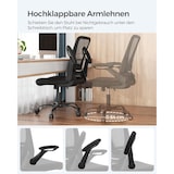 thumbnail of Bürostuhl mit Netzbespannung, klappbare Armlehnen, große Sitzfläche, gepolsterte Lendenstütze, Wippfunktion, bis 120 kg belastbar, schwarz