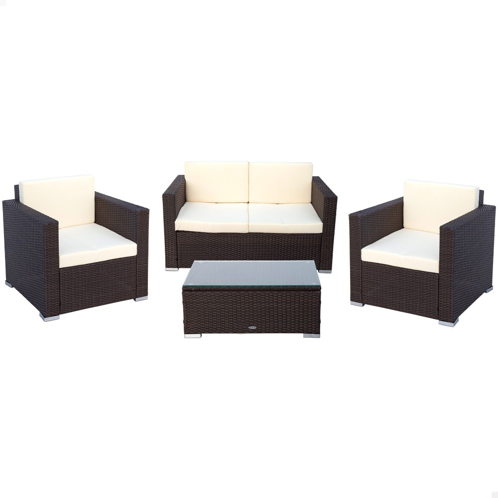 Conjunto muebles terraza sillones, sofá y mesita ratán Aktive