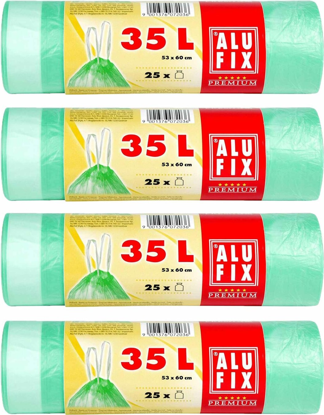 100x ALUFIX Müllsäcke Müllbeutel mit Zugband 35L HDPE grün 53 x 60 cm
