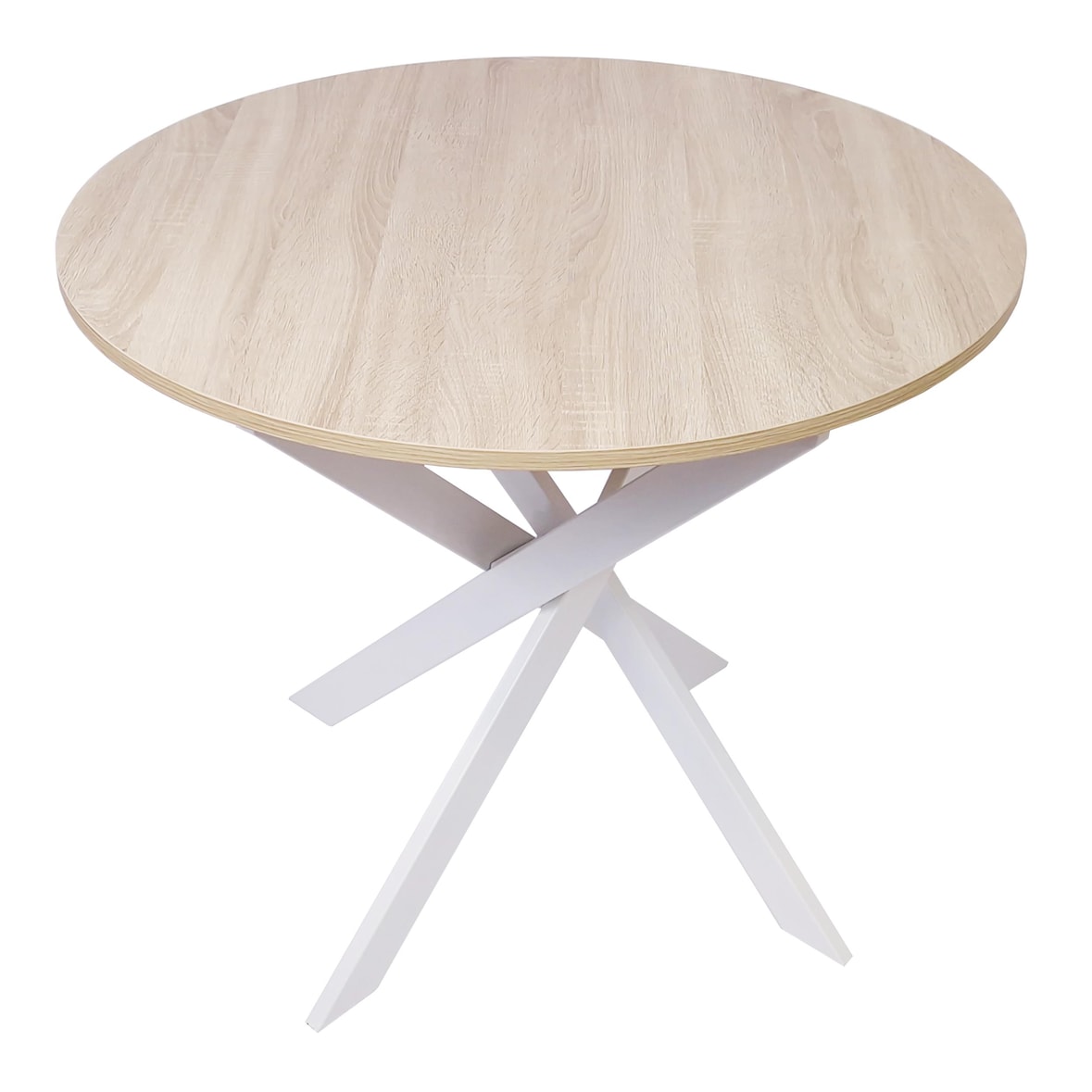 Mesa de comedor fija redonda ZEN, 90x90x77cm, Capacidad hasta 4 personas, Color roble, Patas metálicas blanco lacado mate _ZENIIROBL