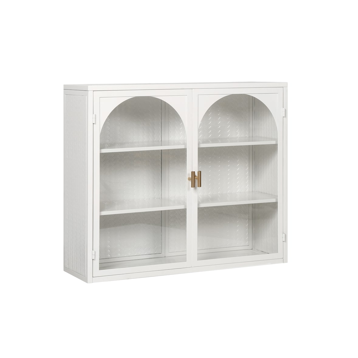 Wandschrank Hängeschrank 60x70x23 cm Weiß mit Glastüren und 3 Ebenen, Metallrahmen mit Flechtoptik, flexibel montierbar, modern