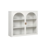 thumbnail of Wandschrank Hängeschrank 60x70x23 cm Weiß mit Glastüren und 3 Ebenen, Metallrahmen mit Flechtoptik, flexibel montierbar, modern