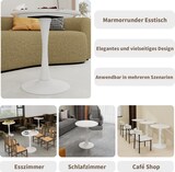 thumbnail of Couchtisch rund Weiß 72x70x70 cm mit Tischplatte aus Kunstmarmor, hohe Beine, minimalistisches Design, vielseitig als Beistell- und Esstisch