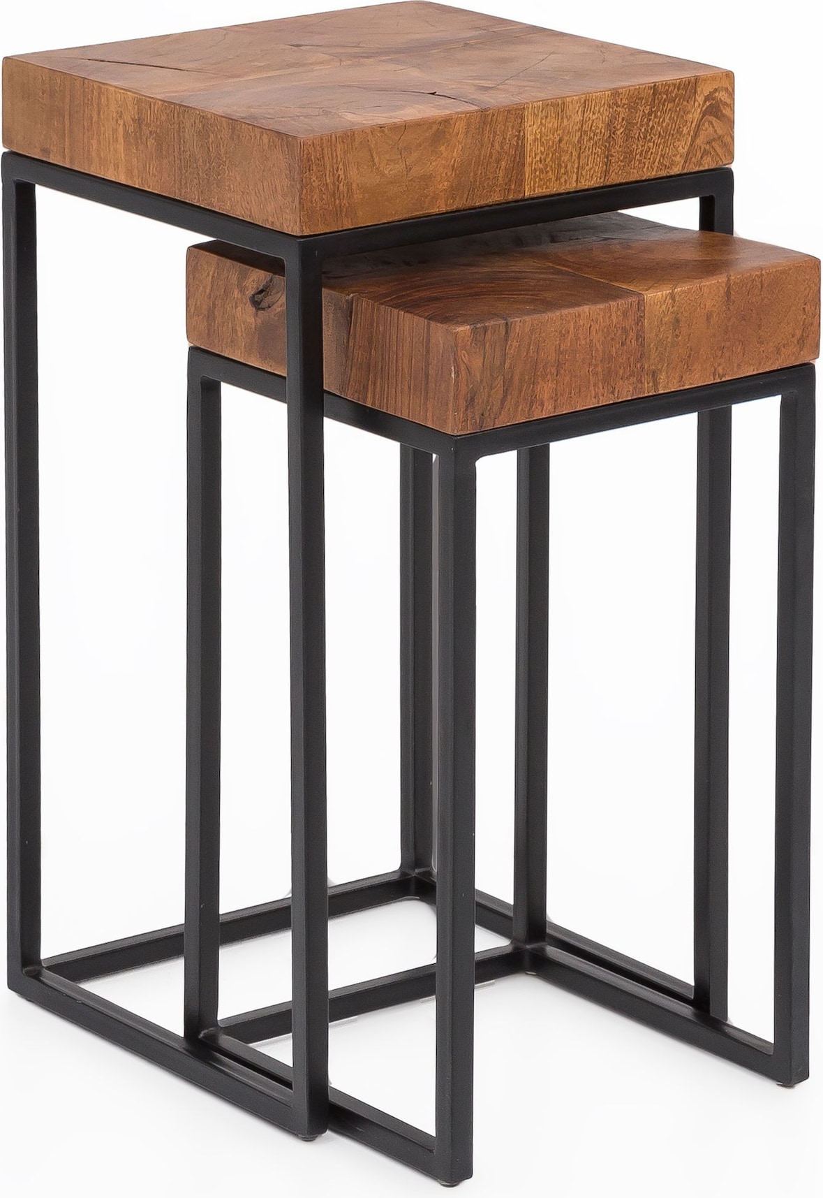 Design Satztisch WL5.660 Sheesham Metall Beistelltisch 2er Set Klein ...