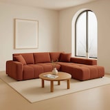 thumbnail of Canapé d'angle avec méridienne droite en tissu 3 places terracotta