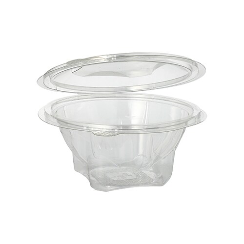 10 X 50 Feinkost- und Salatschalen mit Klappdeckel, R-PET rund 500 ml Ø 15,5 cm · 6,8 cm glasklar