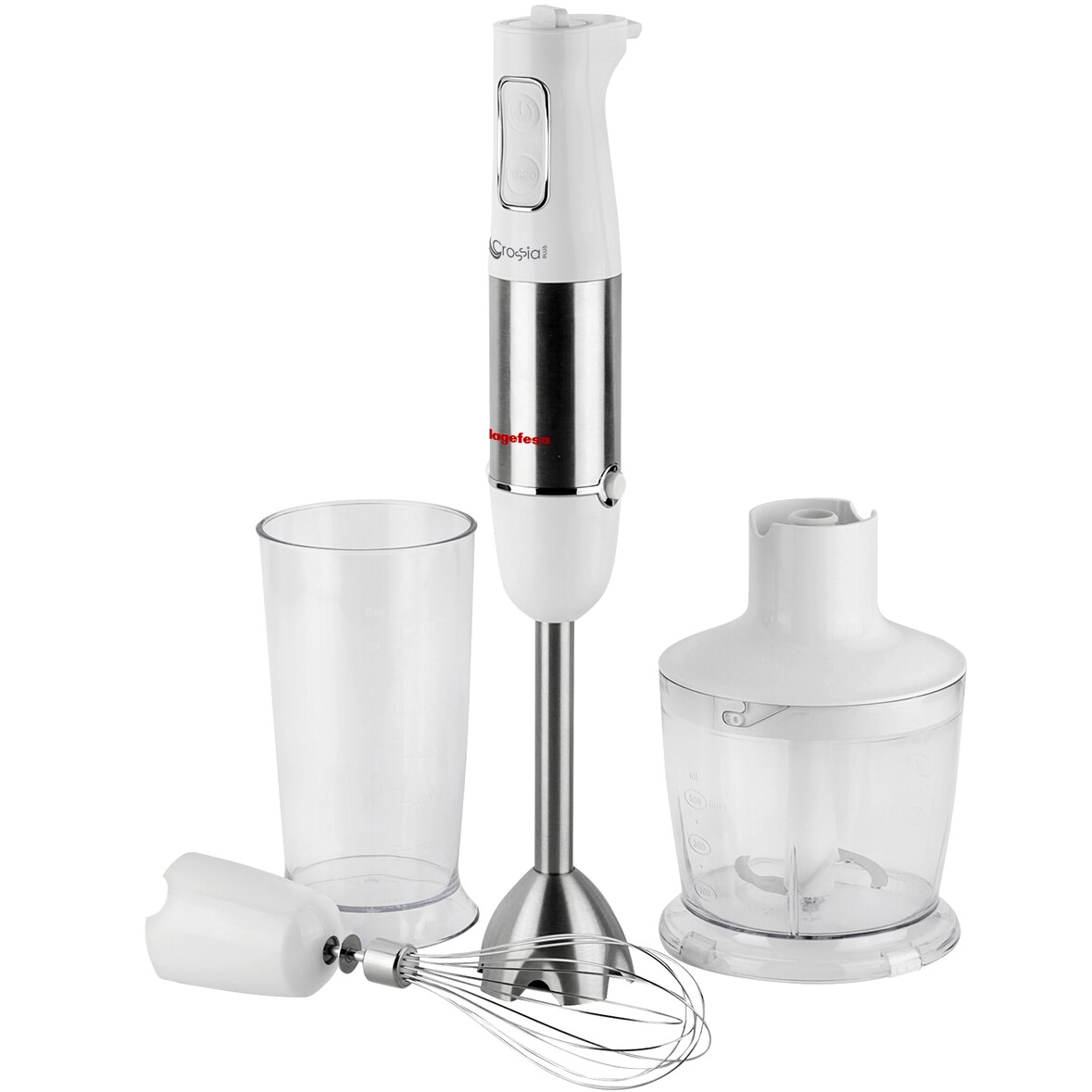 Magefesa Crossia Plus - Batidora de Mano + Vaso Batidor de 600ml + Picadora de 500ml, 1000W, 2 Velocidades, Silenciosa, 6 Niveles de Potencia