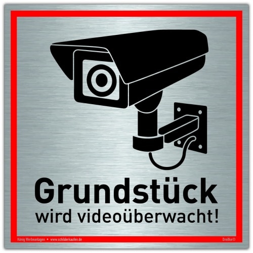 Schild Grundstück wird videoüberwacht! Silber | stabiles Alu Schild mit UV-Schutz 20 x 20 cm
