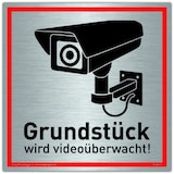 thumbnail of Schild Grundstück wird videoüberwacht! Silber | stabiles Alu Schild mit UV-Schutz 20 x 20 cm