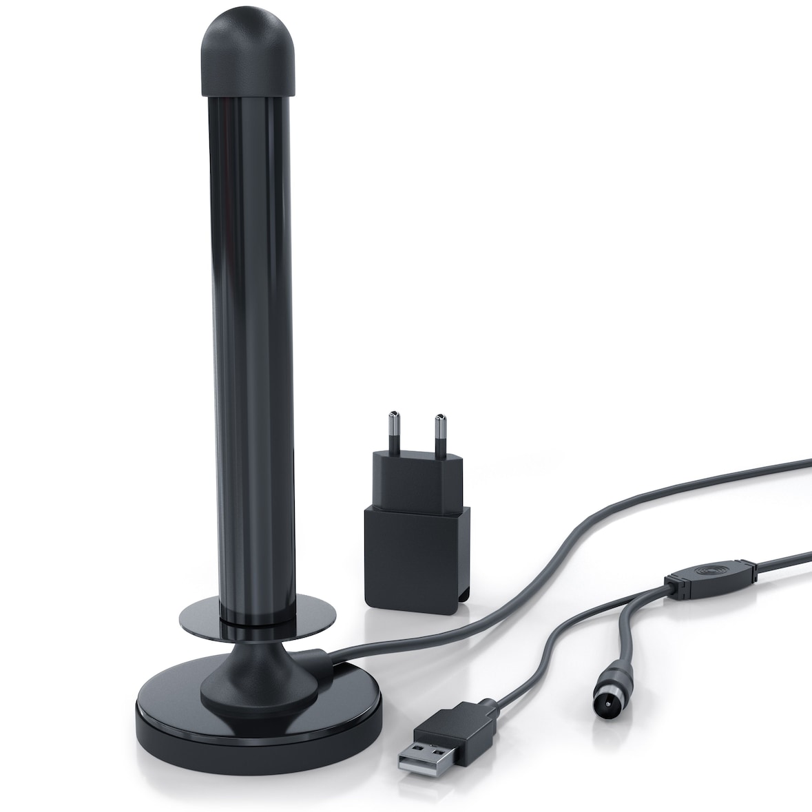 Aplic DVB-T2 HD Antenne aktiv - Digitale HDTV Stabantenne Zimmerantenne Verstärkerantenne - 4 m Kabel USB und Koaxialstecker inkl. USB Netzteil