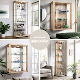 thumbnail of K-Möbel Armoire vitrine 2 portes 176x67x33 cm Made in Germany vitrine sur pied avec LED & 4 tablettes en verre réglables en hauteur Hêtre