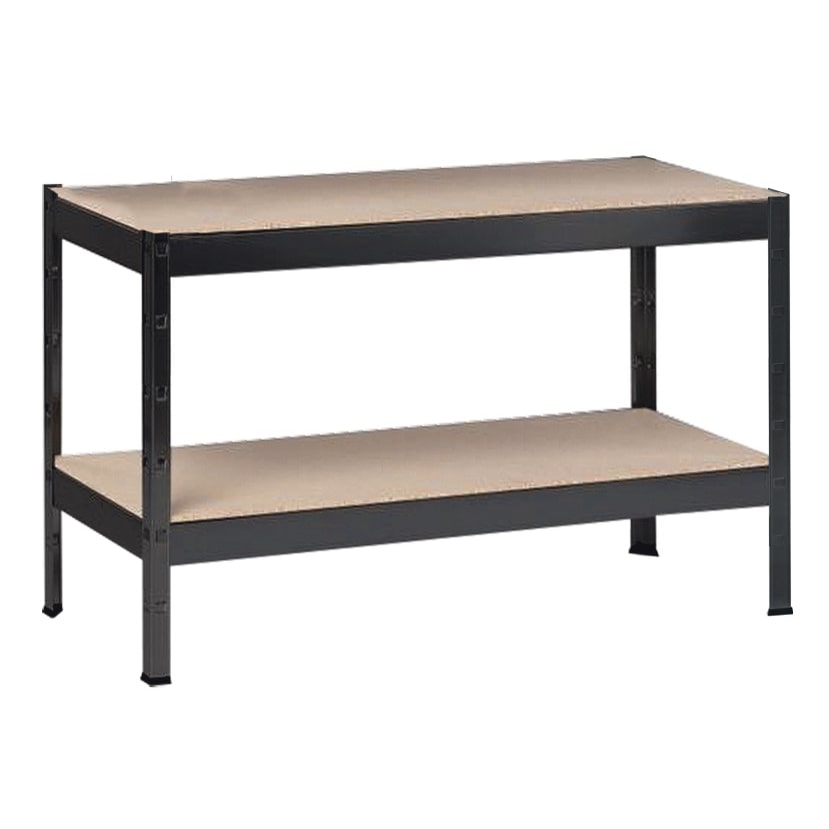 SCHULTE Regalwelt Schwerlastregal mit 2 Holzböden, 43x100x40 cm (HxBxT), Traglast pro Ebene ca. 150 Kg, schwarz-Struktur, Lagerregal, Kellerregal