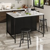 thumbnail of Stehtisch Küchenarbeitsplatte Schwarz 100x90x90 cm mit Marmoroptik Tischplatte, 2 Schubladen, verstellbare Fächer, Eisenbeine