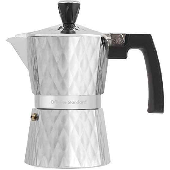 Officine Standard Caffettiera Diamantata Manico Antiscottatura Alluminio, Argento, Capacità 2 Tazze
