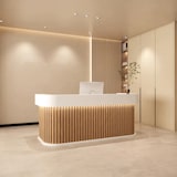 thumbnail of 【Baise+yuanmuse120】Reception Desk, Bar Counter, Rounded Corner Design, Vertical Stripe Pattern, Salon, Hotel, Store Front Desk Braun 120×60×100cm