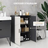 thumbnail of Badezimmerschrank 60x30x82 cm mit Doppeltür und verstellbaren Regalböden Grau, Holz, klarer Look für Bad und Wohnbereich