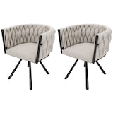 thumbnail of Esszimmerstuhl 2er Set Drehstuhl 72x59x54 cm Schwarz+Beige aus Leinen mit 360 Grad Drehfunktion, gepolstert, Metall Vierbein Gestell