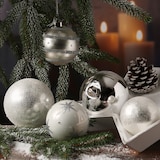 thumbnail of Christbaumkugel Weihnachtskugel Glas glänzend matt glitzernd silber weiß 12 St.