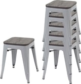 thumbnail of 6er-Set Hocker HWC-A73 inkl. Holz-Sitzfläche, Metallhocker Sitzhocker, Metall Industriedesign stapelbar ~ grau