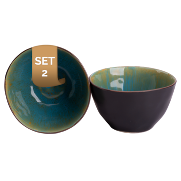 Palmer Schaal Lotus 15 cm 1 l Turquoise Stoneware 2 stuks