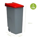 thumbnail of Afvalcontainer verrijdbaar grijs kunststof met klapdeksel rood | 110L | 420x570x880(h)mm