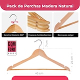 thumbnail of Pack de 20 Perchas de Madera Maciza color natural con Gancho Giratorio 360° y Muescas Antideslizantes - con Barra para Pantalones - Alta Resistencia