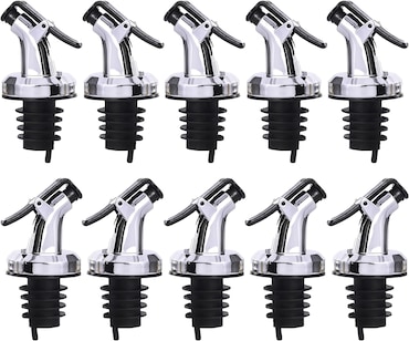 Tuit voor flessen in zilverglans met plastic dop in een set van 10