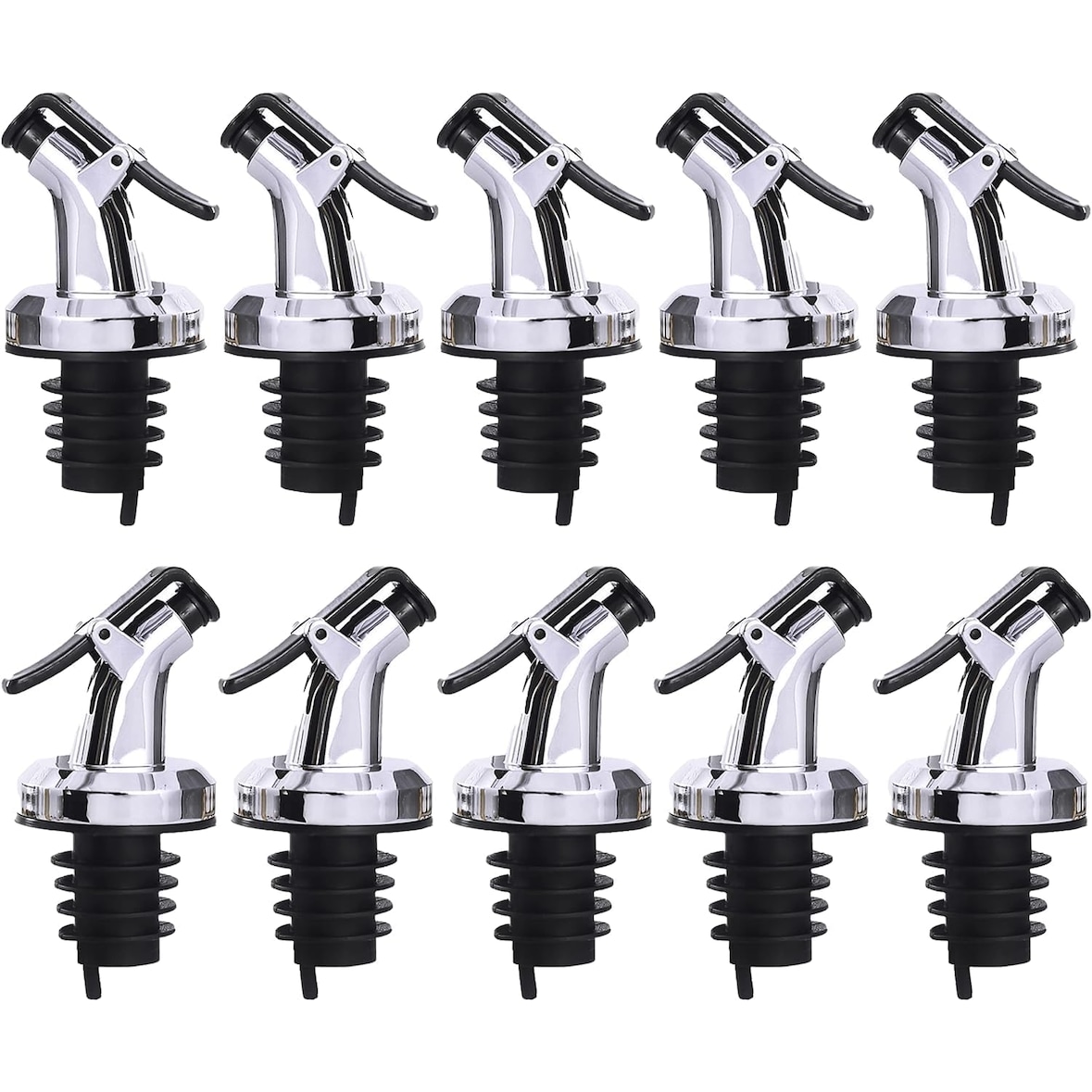 Pico para botellas en plata brillante con tapa de plástico en juego de 10