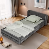 thumbnail of Einzelbett 90x200 cm Polsterbett mit Chenillebezug, ergonomischem Kopfteil und stabiler, geräuscharmer Konstruktion, Dunkelgrau