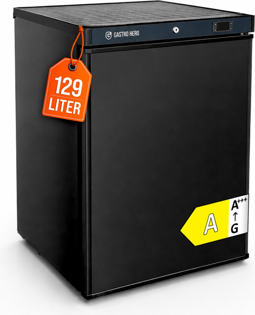 GastroHero Lagerkühlschrank ECO 200 Schwarz 129 Liter Umluftkühlung 0 bis +8 °C automatische Abtauung Gewerbe Kühlschrank