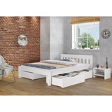 thumbnail of Weißes Doppelbett 180x200 Massivholzbett Kiefer massiv mit wählbarem Zubehör V-60.38-18W Rollrost und Matratze inkl.