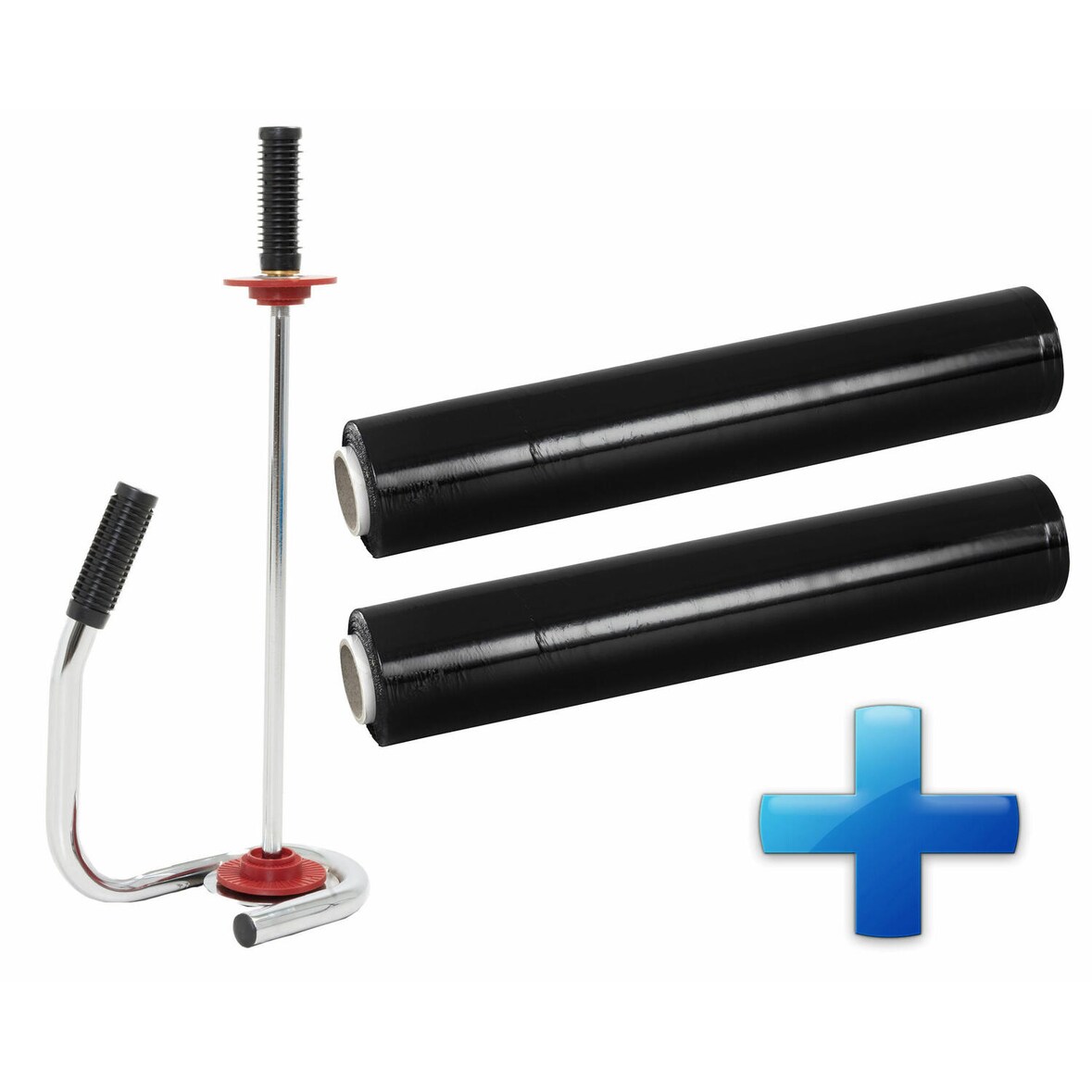 Sparset 2 Rollen Handstretchfolie Handwickelfolie schwarz mit Abroller DE LUXE