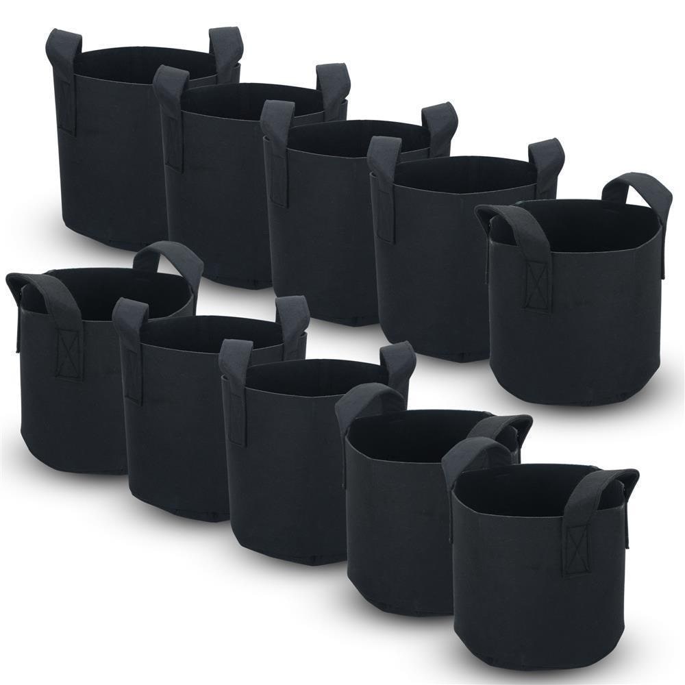 Intirilife 10x Vlies Pflanzsack in 75 Liter - 20 Gallon - 55 x 30 cm - Pflanzen Blumen Übertopf aus Vliesstoff mit Tragegriffen für Garten