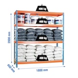 thumbnail of Ecoforte Spanplatte 4 Fachböden mit 400 kg pro Ebene in BLAU/ORANGE/HOLZ Farbe 2000x1800x450 mm (Höhe x Länge x Breite)