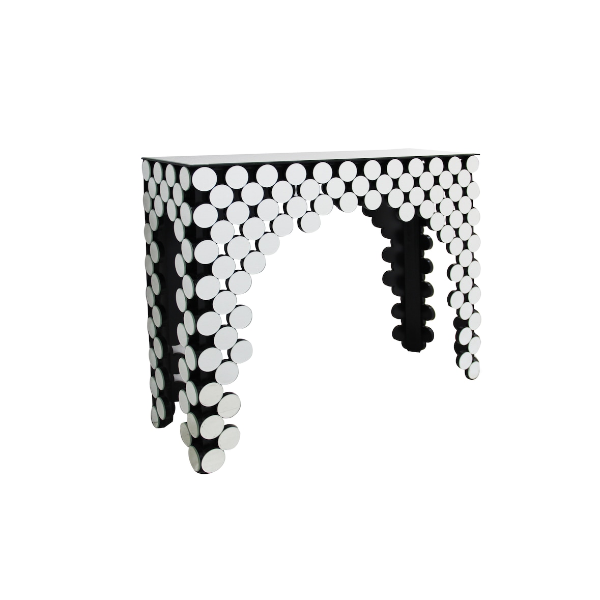SalesFever Konsolentisch aus MDF mit Spiegelglas | runde Spiegelglas Elemente | B 111 x T 35,5 x H 92 cm | verspiegelt