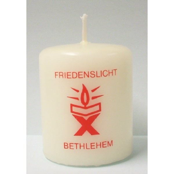 Kerze Friedenslicht aus Bethlehem, christliche Weihnachtskerze, 6 x 5 cm