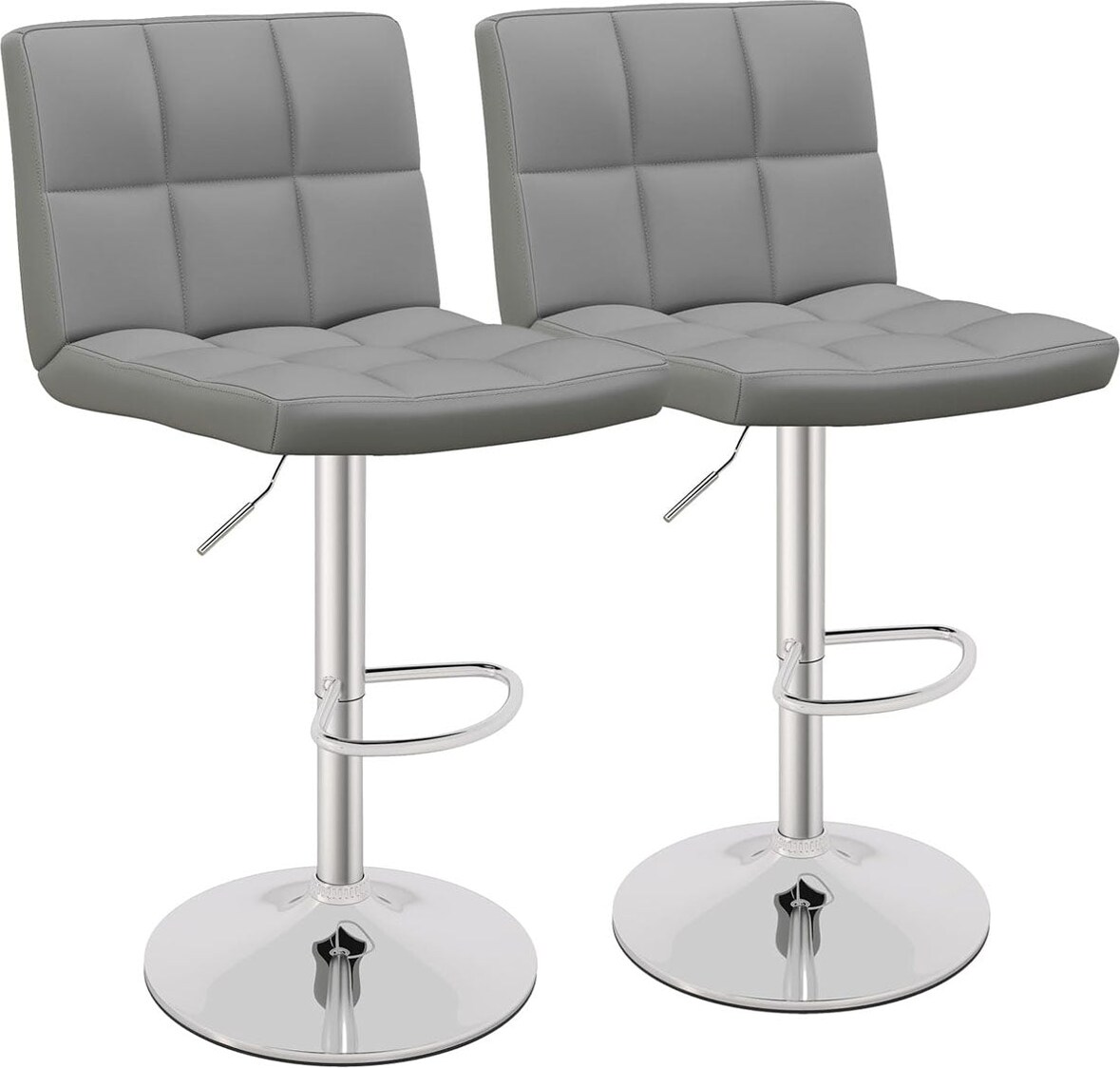 Helloshop26 - Set aus 2 drehbaren Barhockern 42,5 x 43 x 96,5–116,5 cm ergonomischer Komfort elegantes Design in grauem Kunstleder 20_0012541