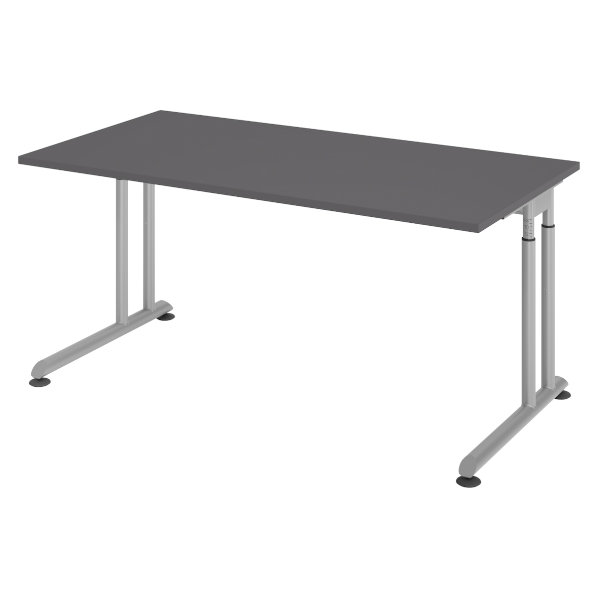 bümö höhenverstellbarer Schreibtisch Z-Serie 160x80 cm in graphit, Gestell in Silber - PC Tisch für's Büro manuell höhenverstellbar, Computertisch