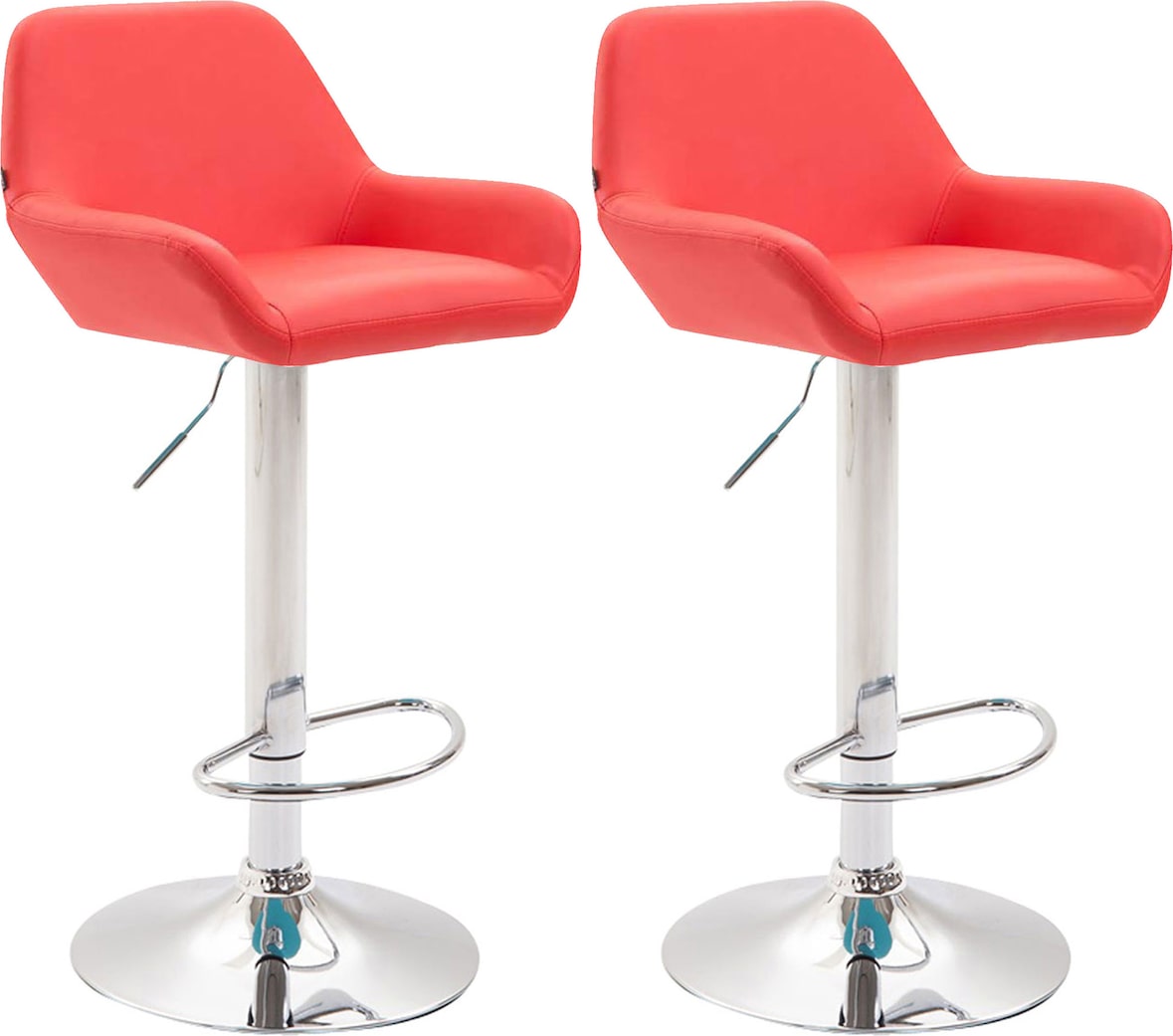DELUKE® Barhocker 2er Set DUBLIN - Rot, Kunstleder, Chrom | Barhocker mit Lehne Barstuhl Tresenhocker Tresenstuhl Kneipenhocker Kneipenstuhl