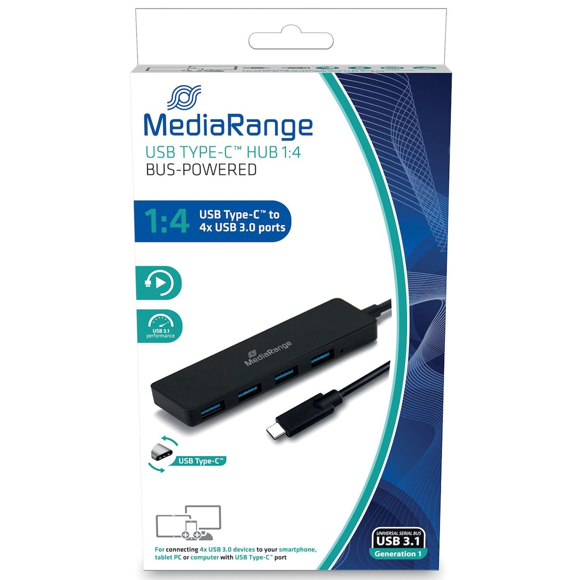MediaRange MRCS508 Verteiler USB Type-C™ auf USB 3.0 Verteiler 1:4